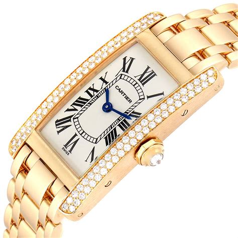 Cartier Tank Américaine 18k Gold Diamond Ladies Wristwatch.